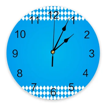 Октоберфест Клетчатые Синие Часы Гостиная Домашний Декор Большие Круглые Настенные Часы Немой Кварцевые Настольные Часы Украшение Спальни Настенные Часы