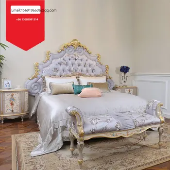 Изготовленная на заказ роскошная европейская кровать из массива дерева French court villa, двуспальная тканевая кровать, бревенчатая свадебная кровать с резьбой