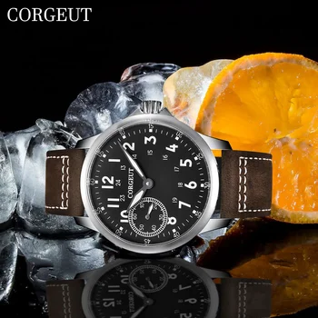 CORGEUT ST3600 Водонепроницаемый 45 мм Модные Повседневные Наручные часы из роскошной кожи с минеральным Сапфировым стеклом и ручным Управлением для мужчин