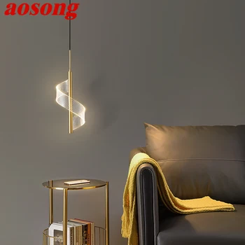 Латунная подвесная люстра AOSONG LED 3 цвета Золотые медные подвесные светильники для современного дома, гостиной, спальни, декора
