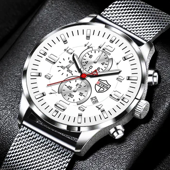 Модные мужские часы Роскошный сетчатый ремень из нержавеющей стали, кварцевые наручные часы, светящиеся часы, мужские деловые кожаные часы reloj hombre