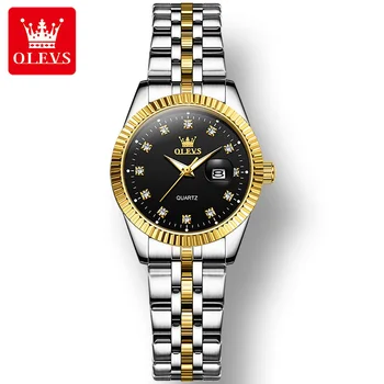 OLEVS 5526 Модные роскошные женские наручные часы с бриллиантами, кварцевый ремешок из нержавеющей стали, водонепроницаемые часы для женщин, светящийся календарь