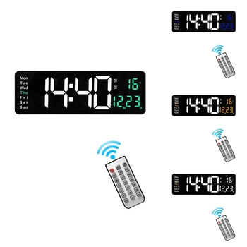 Настенные цифровые настенные часы с дистанционным управлением, отображение температуры, даты, недели, Отключение питания, Настольные часы с памятью, двойные будильники A