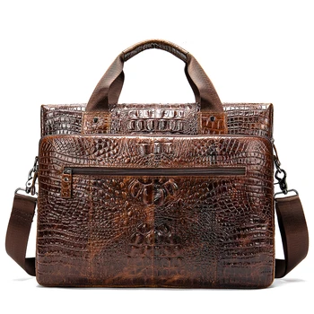 Сумка для мужчин Кожаный портфель через плечо Сумка из натуральной кожи в стиле ретро с крокодиловым узором Мужская деловая сумка для ноутбука