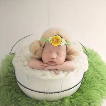 Винтажная войлочная шляпка Эльфа, комплект с цветочным чепцом и повязкой на голову для девочки, Милая шерстяная шапочка, завязки для новорожденных, реквизит для фотосъемки.