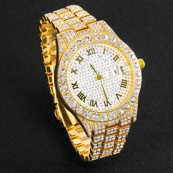 Мужские часы из Серебристого Золота, Мужские часы лучшего бренда, Роскошный Бриллиантовый браслет, Кварцевые наручные часы из нержавеющей стали, Деловые часы