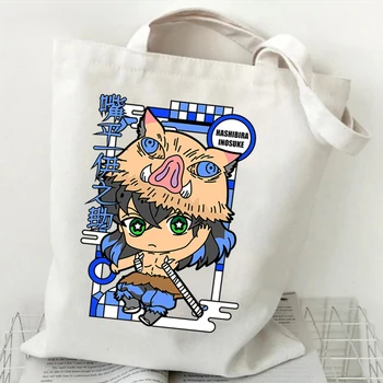Сумки из аниме, хозяйственная сумка Demon Slayer, Женские многоразовые сумки через плечо, сумка с комиксами Hashibira Inosuke, повседневные женские сумки-тоут для подростков