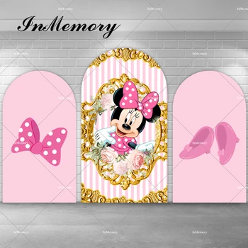 Disney Pink Minnie Mouse Chiara Arch Background, чехол для фотосъемки детского душа, вечеринки по случаю дня рождения девочек, Двухсторонний