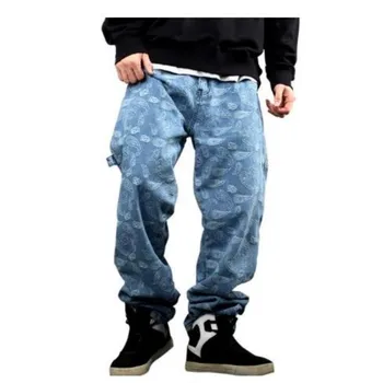 Свободные мешковатые джинсы Мужские джинсовые брюки-карго в стиле хип-хоп, модные прямые брюки в стиле пэчворк, большие размеры, ковбойские брюки, уличная одежда