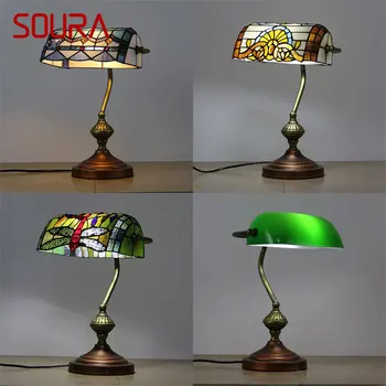 Настольная лампа SOURA Tiffany LED, современный креативный светильник из цветного стекла, прикроватный столик, декор для дома, гостиной, спальни