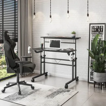 Письменный стол на колесиках Techni Mobili с регулируемым по высоте рабочим столом и подвижной полкой, черный