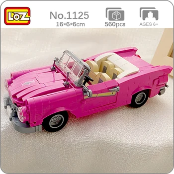 LOZ 1125 Модель Автомобиля Розовый Ретро Кабриолет Гоночный Открытый Автомобиль Кабриолет DIY Мини Блоки Кирпичи Строительная Игрушка Для Детей Без Коробки