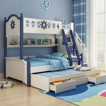 Деревянная двухъярусная кровать для детей от 5 до 8 лет в североевропейском стиле, современная мебель для спальни для девочек, простая детская кровать