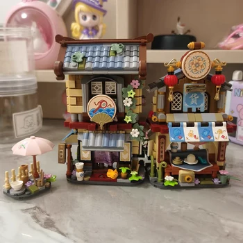 3D модель DIY Мини Блоки Кирпичи Здание Старинный Уличный продуктовый магазин Антикварный рынок Архитектура Игрушки для детей