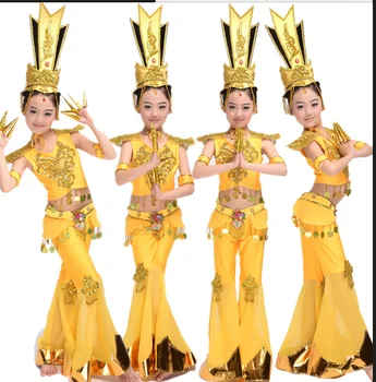 Этнические танцевальные костюмы классический танец Дуньхуан, летающие детские танцевальные костюмы, костюмы Гуаньинь из тысячи рук, костюм для выступления