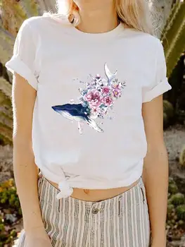 Футболки с графическим рисунком, модная женская футболка с цветочным рисунком пчелы, милая футболка с коротким рукавом и принтом, Летняя весенняя одежда с принтом