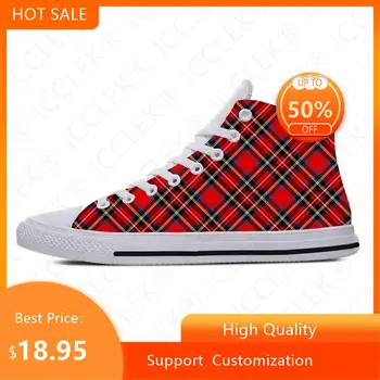 Красный шотландский клан Стюартов, шотландская клетчатая королевская крутая повседневная тканевая обувь с высоким берцем, удобные дышащие Мужские и женские кроссовки с 3D-принтом.