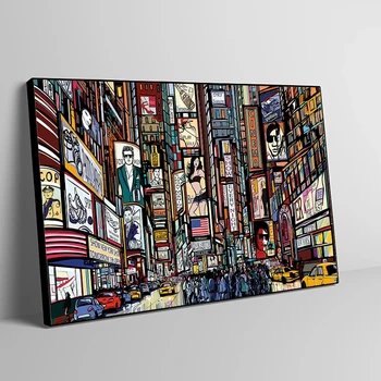 Здание Тайм-сквер в Нью-Йорке, абстрактная живопись на холсте, плакаты и принты, настенная живопись Куадроса для декора гостиной