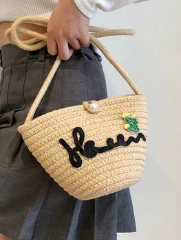 Женская сумка через плечо 2023 Летние соломенные сумки Тканые пляжные сумки для отдыха Новые Простые вышитые сумки большой вместимости Тренд