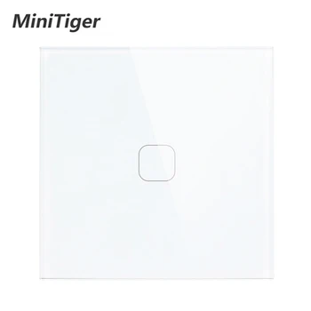 Роскошная белая панель из хрустального стекла Minitiger с сенсорным переключателем на 1 группу, стандарт ЕС, настенный сенсорный выключатель на 1 группу