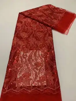 Африканская кружевная ткань 2023 новейшая красная индийская ткань сари из высококачественного тюля с 3D блестками кружевная ткань для свадебного платья YYZ819