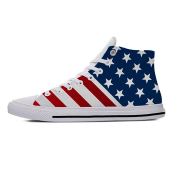 США, Америка, Звезды американского флага, патриотическая гордость, повседневная тканевая обувь с высоким берцем, легкие дышащие мужские и женские кроссовки с 3D-принтом.
