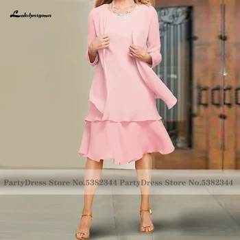 Женское платье Lakshmigown размера плюс для свадебной вечеринки по особому случаю 2023 Розовое платье для матери невесты с жакетом длиной до колен