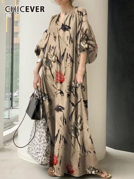 Женское винтажное платье в стиле пэчворк CHICEVER с V-образным вырезом и длинным рукавом, свободные платья в пол с высокой талией, женская весенняя одежда 2022 года