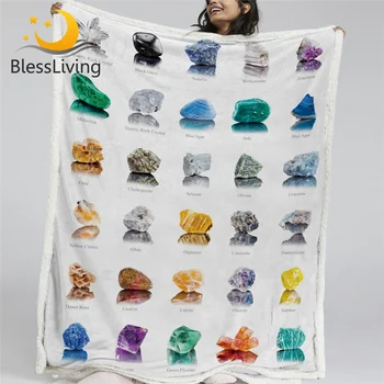 Покрывало из плюша BlessLiving Crystal, 3D Красочное Шерп-флисовое одеяло, коллекция драгоценных камней и минералов, Плюшевые постельные принадлежности, покрывало для кровати Koce