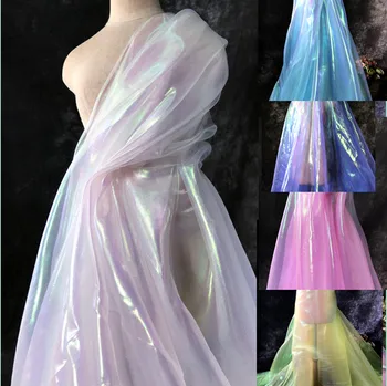 Зашифрованная лазером разноцветная пряжа, градиентная кружевная ткань из органзы 150 см, одежда для выступлений, свадебное платье, дизайнерская ткань DIY CR2721