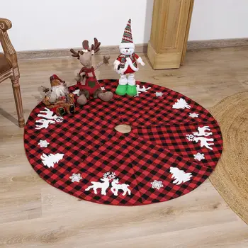 Новая Рождественская декоративная юбка с вышивкой в виде елки в красную и черную клетку с изображением лося и маленькой снежинки из восьми частей 122 см 48 дюймов