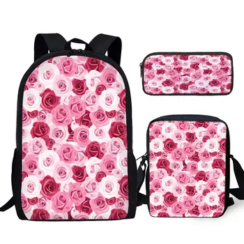 YIKELUO 3D Розовая/Красная роза С принтом, Удобный Регулируемый плечевой ремень, рюкзак, сумка-мессенджер, цветочный студенческий пенал