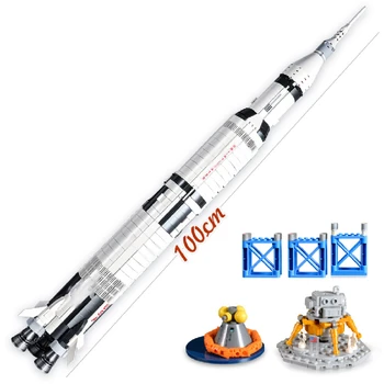 MOC The Apollo Saturn V 92176 Строительные Блоки Идея Космической Ракеты Серия Кирпичей Развивающие Игрушки Для Детей Подарки На День Рождения и Рождество