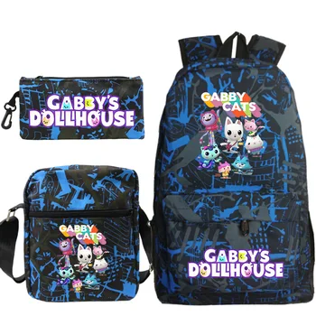 Креативный модный принт в виде кукольного домика Gabby, 3 шт./компл., школьные сумки для учеников, рюкзак для ноутбука, Наклонная сумка через плечо, пенал для карандашей