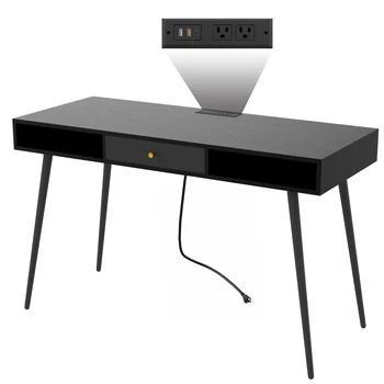 Современный письменный рабочий стол с выдвижными ящиками, многофункциональный компьютерный стол для домашнего офиса с USB-портами и розеткой питания