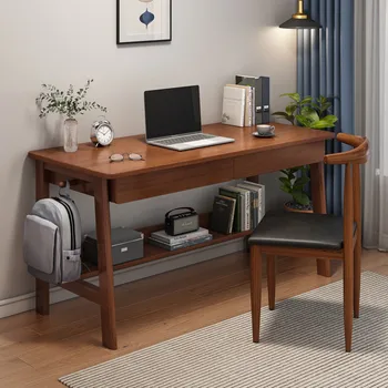 Простой письменный стол, ножка из массива дерева, рабочий стол, верстак, компьютерный стол, офисный письменный стол