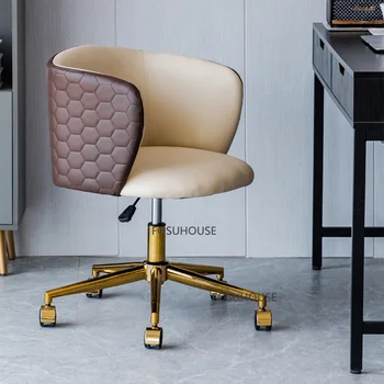 Офисное кресло из искусственной кожи Nordic для спальни, Компьютерное игровое кресло со шкивом спинки, офисные стулья без колес