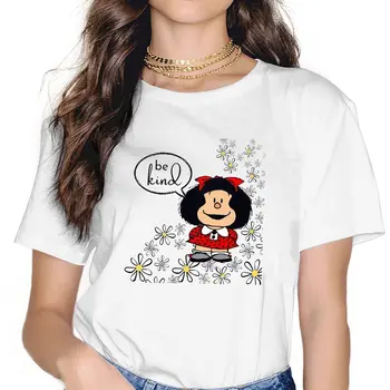 Женская футболка Be Kind, футболки для девочек с героями мультфильмов Mafalda, топы из полиэстера Kawaii, базовая футболка y2k Hipster