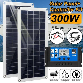 Гибкая солнечная панель мощностью 300 Вт, двойной 12 В USB с контроллером 60A 100A, солнечные элементы, Поли Солнечные элементы для автомобиля, яхты, RV, зарядного устройства.