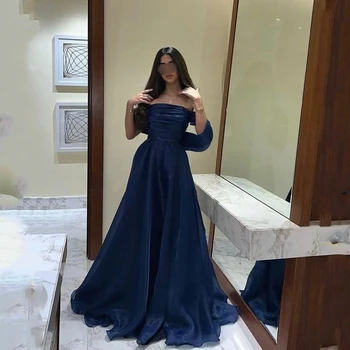 Сексуальное темно-синее вечернее платье без бретелек, тюлевое платье для выпускного вечера трапециевидной формы, элегантное платье Vestidos De Fiesta