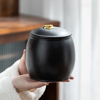 Креативные чистые черные керамические банки для чая Герметичная коробка для хранения кофейных конфет Контейнер для хранения настольных украшений Подарок Украшение дома