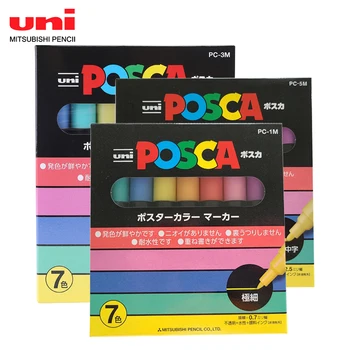 набор маркеров UNI POSCA 7 цветов, Рекламный плакат, Ручка, маркер для рисования граффити, товары для рукоделия PC-1M PC-3M PC-5M