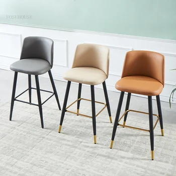 Барный стул со спинкой в скандинавском стиле, Мягкая мебель на подушках, высокий стул, Современный минималистичный Легкий Роскошный кассовый аппарат, Стойка регистрации, Барные стулья