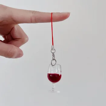 Бокал красного вина Брелок для телефона Милые Забавные Странные брелки для напитков для любителей Воздушных капсул Эстетический подарок Ремешки для ключей в стиле Харадзюку