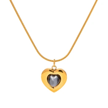 Youthway Элегантное ожерелье с подвеской из натурального камня в виде натурального сердца для женщин, колье из нержавеющей стали, эффектное ожерелье, ювелирный подарок