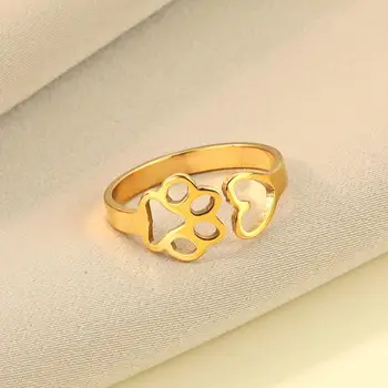 Регулируемое кольцо с отпечатком лапы из нержавеющей стали QIMING, женские Милые кольца с сердечками в виде животных, подарок Bague