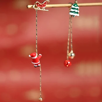 Модные Рождественские серьги с кисточками на длинной цепочке Необычные Подвижные серьги с Санта Клаусом Подвесные Аксессуары для Рождественской елки