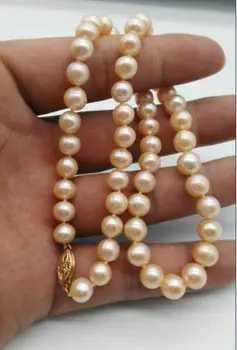 Ожерелье из розового натурального пресноводного жемчуга 8-9 мм с ручным узлом длиной 48 см