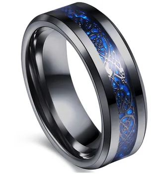 8 мм Вольфрамовая сталь Черный Кельтский Дракон Синий Углеродное волокно Мужское кольцо Браслет Унисекс Подарок для помолвки Горячие украшения