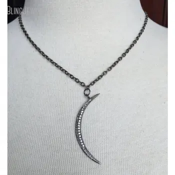 Ожерелье с полумесяцем из белого Зирикона, покрытое окисленным серебром, ожерелье с цепочкой из нержавеющей стали, женские ювелирные изделия Danity